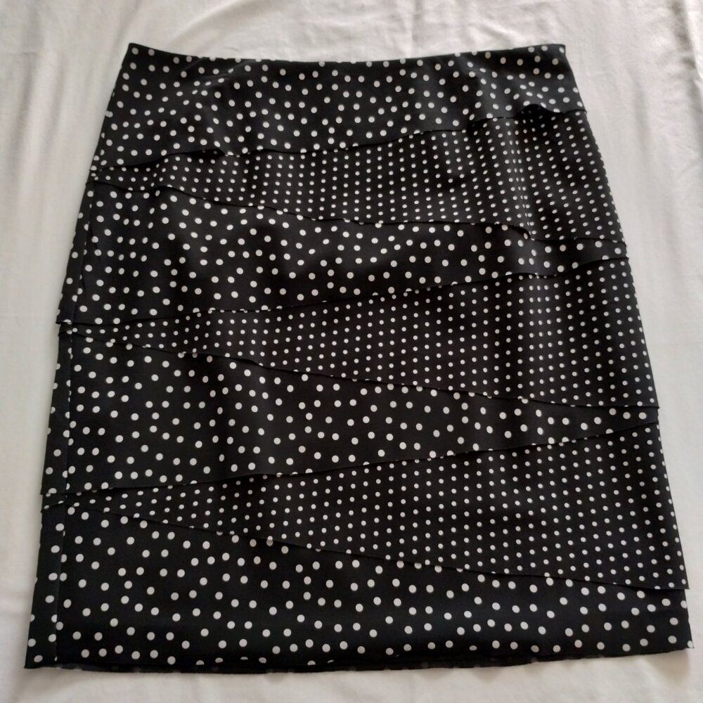 WHITE HOUSE BLACK MARKET Black & White POLKA DOT Ruffle/Tier SKIRT Sz 14